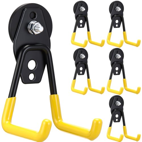 Image of Landhoow 6 Pcs Large Magnetic Hooks Heavy Duty Garage Magnet Hooks Strong Storage Utility Magnetic Hangers with Anti Slip Rubber Coating for Indoor and Outdoor Hanging (Yellow)