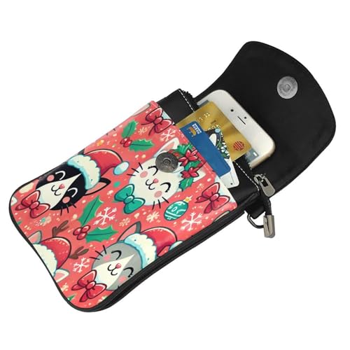 Cell Phone Crossbody Purse Xmas-Cat-Santa-Christmas Womens Shoulder Wallet With Phone Pocket4