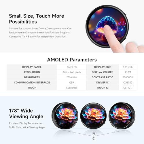 Waveshare ESP32-S3 1.75inch AMOLED Round Touch Display Development Board, 32-bit LX7 Dual-core, 466×466, QSPI, Dual Digital Microphones Array, ESP32 with Display, with Case - Image 6