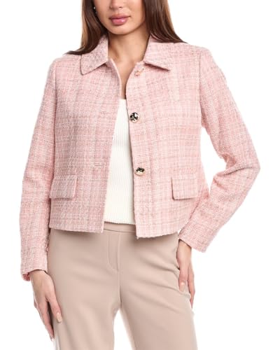 Anne Klein Women's Tweed Short JKT with Shirt Collar and Fl