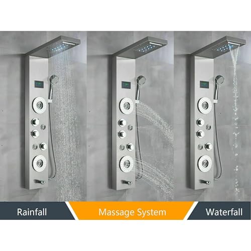 Image of Shower Panels For Bathroom 7 in 1 Multifunction With 5 Function Hand Shower, SS304 Grade, Shower System With LED Rainfall Shower, Hot & Cold Water Adjustable, Massage Spray & Water Spout