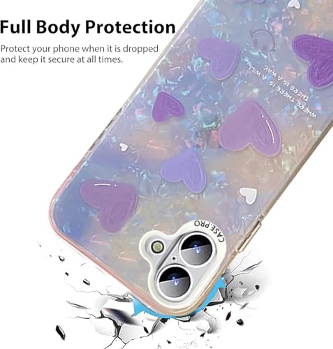 Image of mobistyle Designed for iPhone 16 Plus Cover Cool Shining Shell Love Heart Pattern Design with TPU Edges Phone Back Cover Case for Girls & Women (Purple)