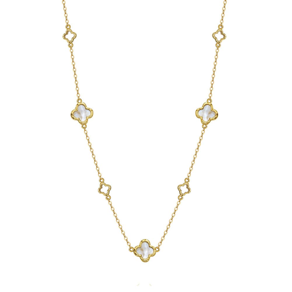 Sterling Silber Perlmutt Halskette 14K vergoldete Klee Halskette für Frauen Vier Blatt Klee Halskette Blume Glück Anhänger Zierliche Schmuck Geschenke