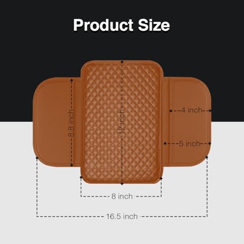 Image of Lyrovo PU Leather Car Armrest Cushion Pad With Side Pockets, Universal Fit for All Car (Brown)