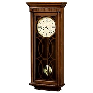 Howard Miller Kathryn Wall Clock, Wooden Finish Analog Display with Roman Numerals Wall Mount, Golden Pendulum Triple-Chime Movement Battery Operated Perfect for Home Decor, Office & Living Room