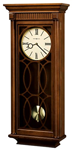 Howard Miller Kathryn Wall Clock, Wooden Finish Analog Display with Roman Numerals Wall Mount, Golden Pendulum Triple-Chime Movement Battery Operated Perfect for Home Decor, Office & Living Room