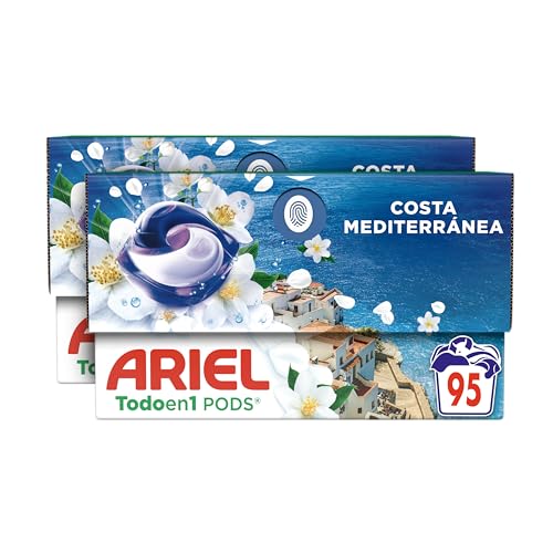 Ariel Todo en 1 PODS Brisa Marina Y Jazmín, Detergente Líquido Para Lavadora en Cápsulas, 95 Lavados, Edición Limitada Costa Mediterránea