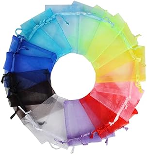 SHWAN 100 Pcs Organza Bags, Small Mesh Jewellery Bag (9*7 cm), MulticolourConfetti Pouches with Drawstring for Wedding, Party, Festivals