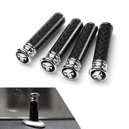 Dogary 4 PCS Car Door Lock Bolt Pin, Tusked Skull-Marked Edged Carbon Fiber Car Door Bolt, Rust-Proof Alloy Handle Knob Cover, Universal Damage-Free Personalized Modification Interior (Black)