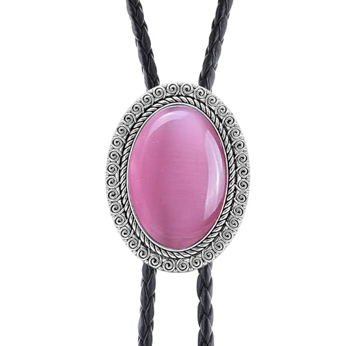 Image of GelConnie Bolo Tie for Men Women Western Cowboy Turquoise Leather Necktie | Natural Stone Bolo Tie Necklace for Women Rodeo Cowboy Leather Necktie Native American Western Cowgirl Ties Adjustable Cord