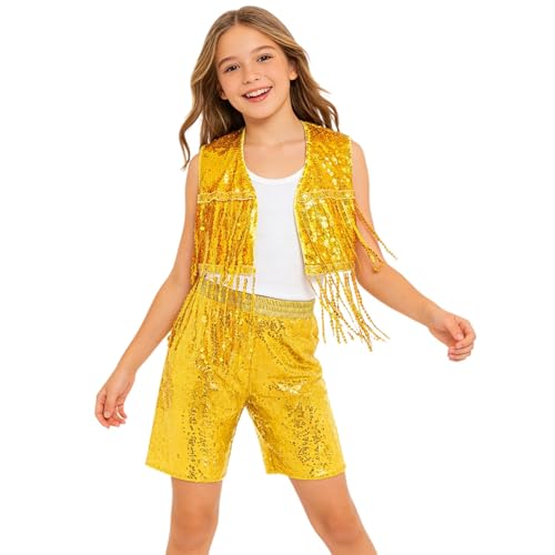 Costume cha cha fille doré pour briller au spectacle de danse de fin d'année