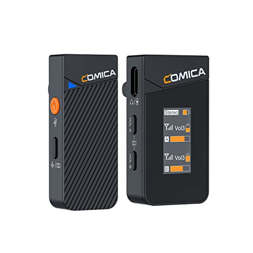 Microfone Lavalier Sem Fio Comica Vimo C1, Mini Microfone de Lapela com Cancelamento de Ruído, Modo de Segurança, Ideal para iPhone, Android, Câmeras DSLR, Streaming ao Vivo e Entrevistas