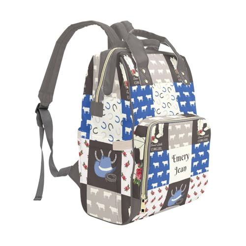 Image of Personalized Sweet Little Cow Girl Custom with Name Diaper Bag Backpack For Baby Boy Girl Dad Mom Unisex for Adult Daypack Holiday Gift