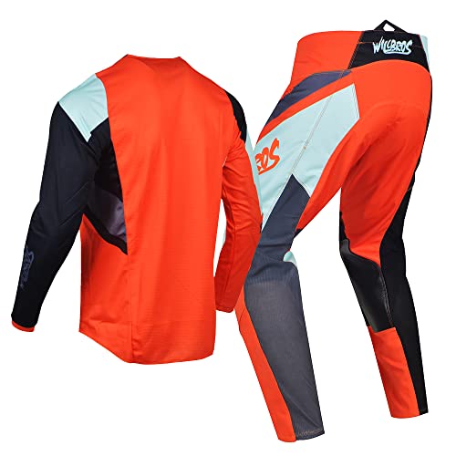 Willbros MX Getriebe Set Motocross Jersey Hose Combo Herren Dirt Bike Frauen Rennbekleidung Reiten Erwachsener Weiß Orange (Jersey XXXL Pants 40)