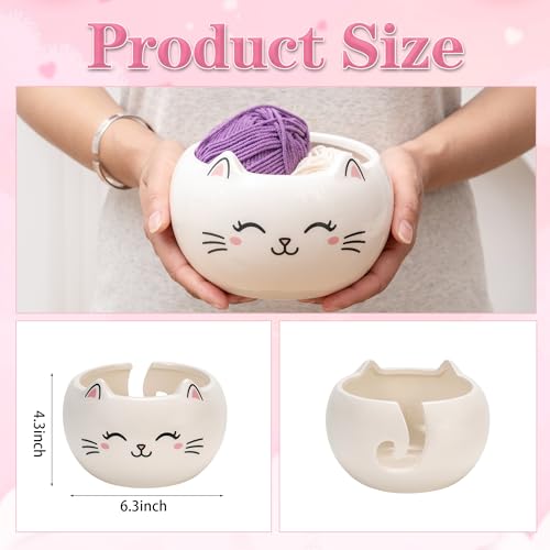 Image of Cat Yarn Bowl for Knitting Cute Ceramic Yarn Bowl Crochet Accessories Large Yarn Holder Storage Gift for Knitters Crocheters