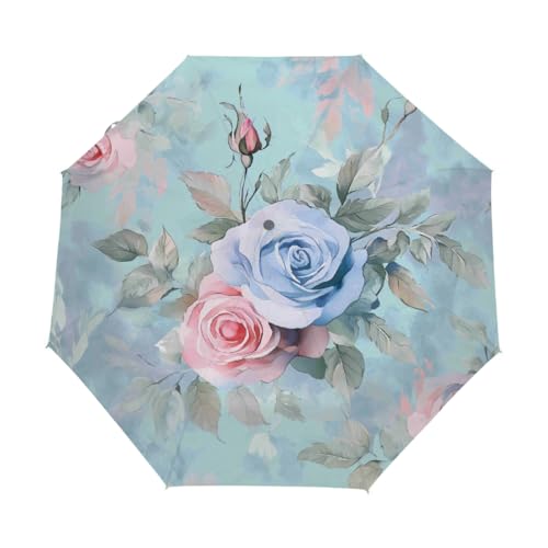 Parapluie pliant à motif floral aquarelle roses, finition premium