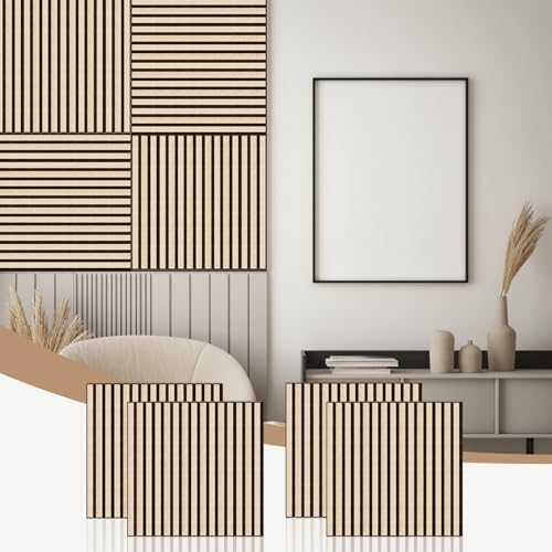 Acoustic Wood Slat Wall Panels, Sound Absorbing Acoustic Panels for Walls –Wall Panels for Stylish Interiors (13# Classic oak 60cm, 4pack - 23.6x23.6in)
