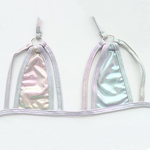 セクシー マイクロ ビキニ 極小 過激 コスプレ 勝負下着 光沢のあるメタリックパテントレザー 過激 コスチューム ミニブラ ドール用 セパレート 水着 コスチューム 紐パン 紐ブラ レディースランジェリースーツ - 画像4