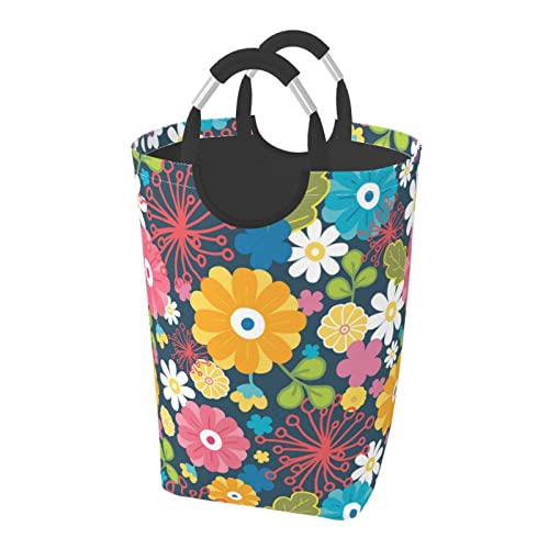 ランドリーバスケット カラフル 花柄 洗濯物入れ 汚れた衣類バスケット 持ち運び ランドリーバッグ 折り畳み式洗濯カゴ 収納バッグ 雑貨収納 大容量 折りたたみ 撥水加工 取っ手付き 軽量 旅行 寝室 脱衣所 リビング