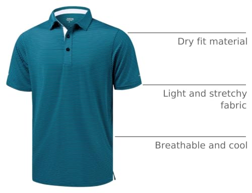 Image of Golf Shirts for Men - Dry Fit Moisture Wicking Short Sleeve Performance Sport Casual Striped Collared Mens Polo Shirt