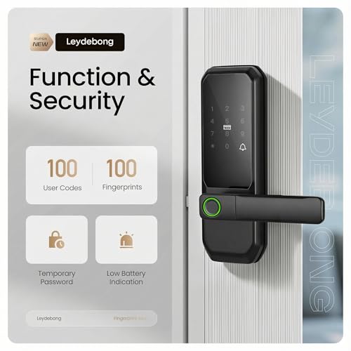 Serrure porte intelligente noire Leydebong contre la perte de clé avec poignée à code - 4