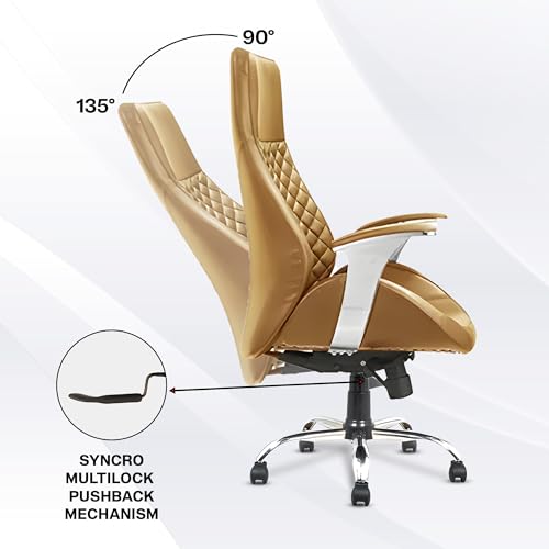 Image of MRC Atlantic Executive Leatherette Office King Size High Back Boss Maharaja Revolving Chair with Cushioned Lumbar Support,Multi Lock Mechanism & Chrome Base - Rust
