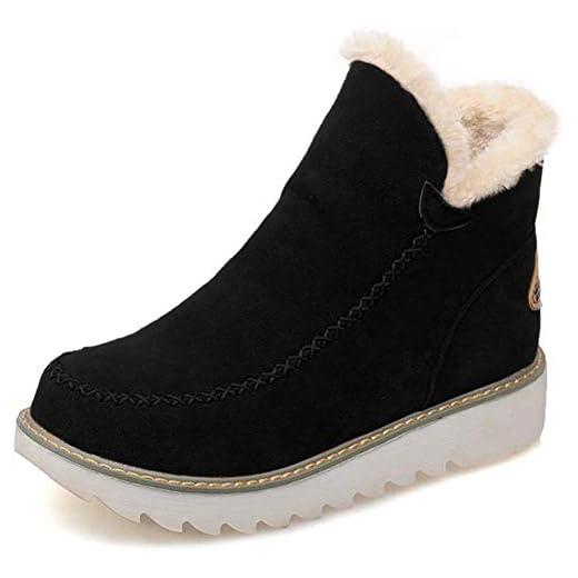 NEOKER snökängor dam varm fodrade vinterstövlar mocka flod Outdoor stövlar med kilklack 3 cm skor svart brun beige 34–43, - svart - 39 EU