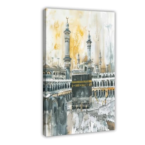 Toile art La Mecque poster aquarelle decoration murale chambre et bureau