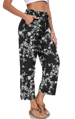 Image of EDUWU Women Casual Pants Loose High Waist Cropped Palazzo Beach Pants Summer Outfits 2026 Trendy