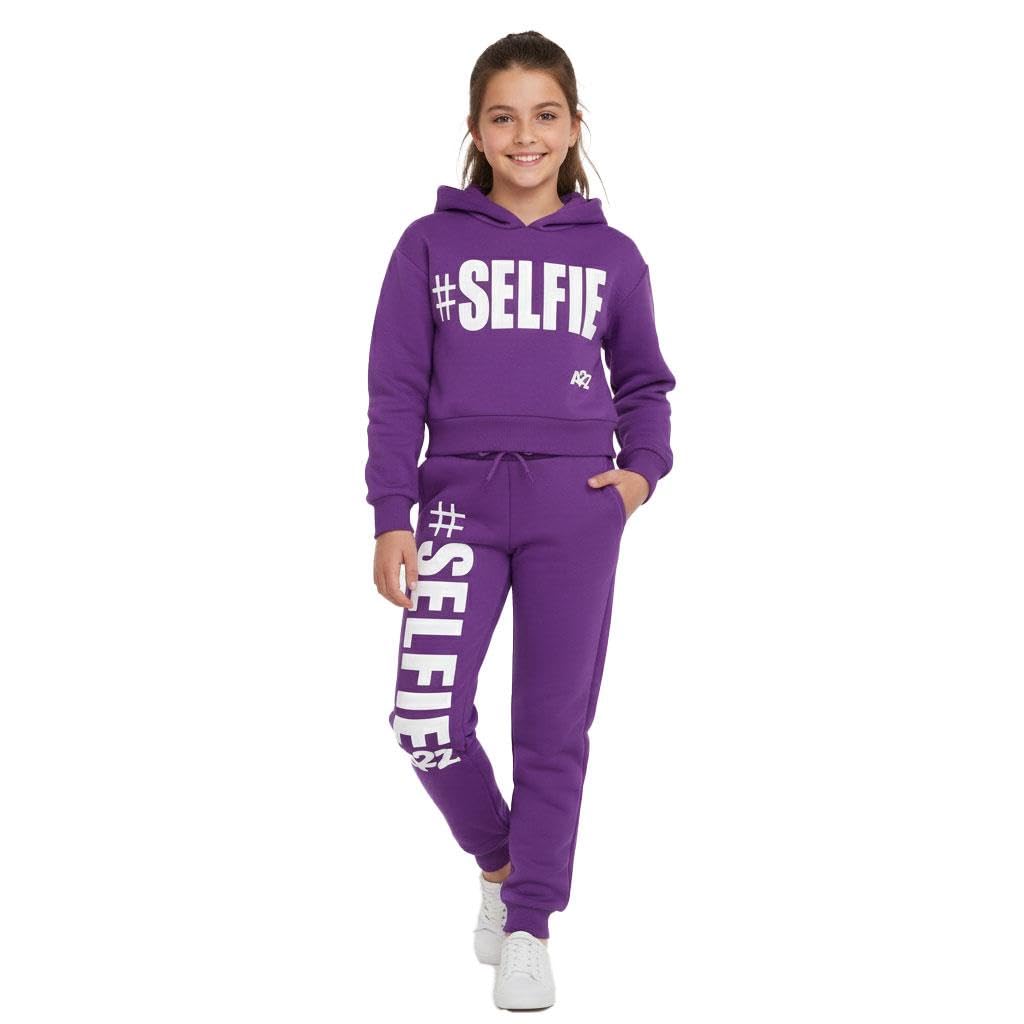 A2z 4 Kids Girls Purple Tracksuit Hoodie Sweatshirt Top Bottoms Comfortable - T.s Crop Selfie 13