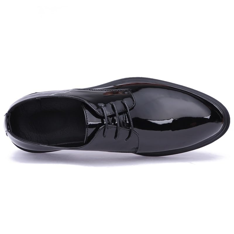 Dress Oxford Shoes for Men Lace Up Pointed Toe Vegan Leather Shiny Derby Shoes Rubber Sole Low Top Slip Resistant Prom