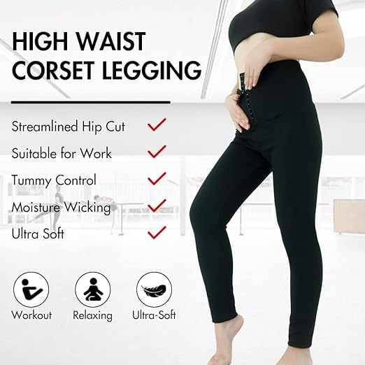 Image of Gym Leggings for Women High Waist, Corset Style Tummy Tucker Shapewear with Hook & Eye Closure for Better Compression, Casual and Gym Wear Multi-Purpose High Waist Trouser