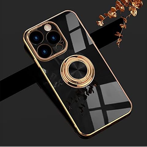 iPhone 14 Pro Max Case with Built-in Kickstand, 360 Degree Rotation Magnet Ring Holder Electroplated Glitter Cover Soft Silicone Shockproof Phone Case for iPhone 14 Pro Max 5G 6.7-inch, Black Cover