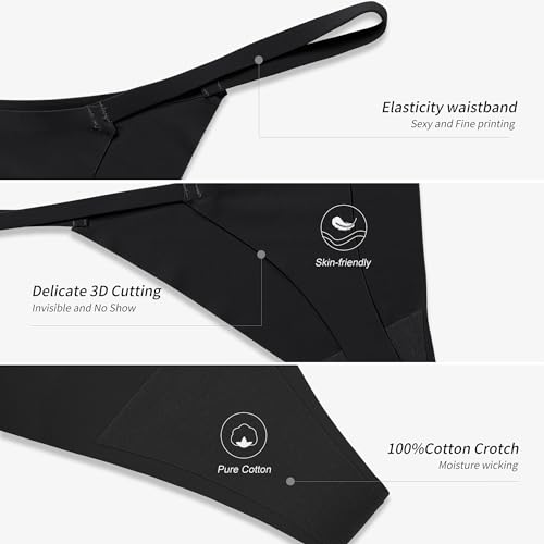Image of DEANGELMON Seamless G-string Thongs for Women - No Show Thong Underwear Low Rise Stretch Panties Workout Pack