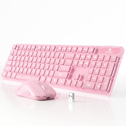 Backlit Wireless Keyboard and Mouse Combo - Double-Shot Keycaps Metal Panel Long-Lasting Rechargeable Full Size 2.4G Keyboard Mouse Set for Windows Mac PC Laptop