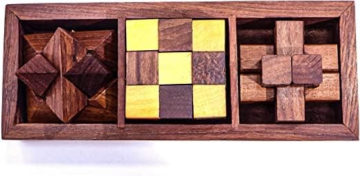 Miniatura 7 de Rompecabezas de madera 3D hechos a mano, incluye bloques de madera entrelazados, rebaba diagonal y cubo de serpiente (juego de 3 rompecabezas)