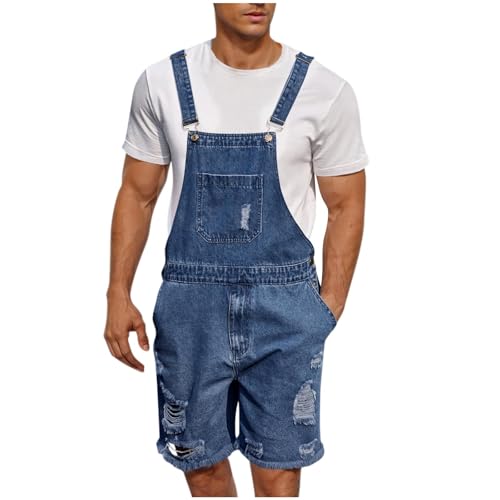 Cambkatl Men's Short Overalls Vintage Washed Denim Bib Shorts Adjustable Strap Coveralls Jeans Jumpsuit Shorts with Pockets3