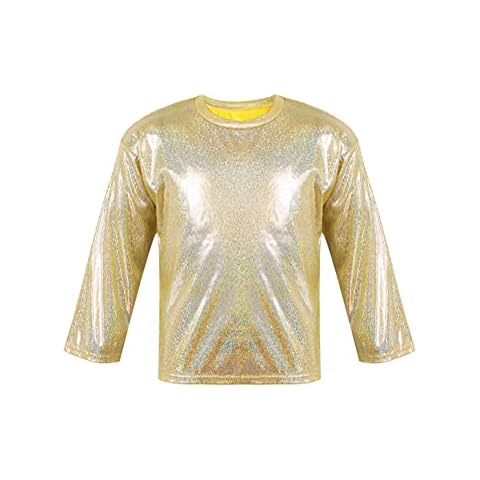Alvivi Children Girls Dance Tops Shiny Metallic Sequin Long Sleeve Crewneck Tops Casual Daily T-Shirt Gold 5-6 Years Cover