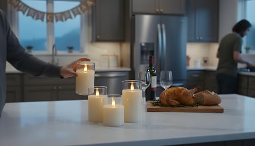 Image of Glass Flameless Pillar Candles Flickering with Remote Timer, Battery Operated LED 3D Moving Flame Real Wax Candles,Remote Included (Ivorywhite)