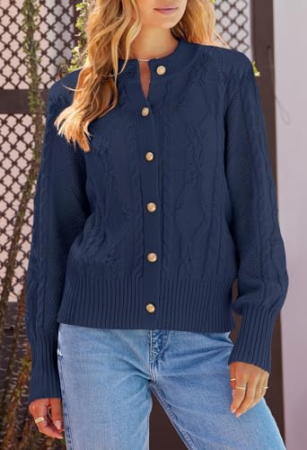 MEROKEETY Women's 2024 Fall Long Sleeve Sweater Cardigan Cable Knit Open Front Button Outwear Coats2