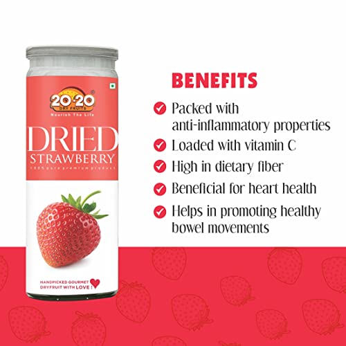Image of 20-20 Dry Fruits Dried Strawberry 200g Jar | Healthy Strawberry Snack| High in Anti-Oxidants & Vitamin C | Supports Heart Health & Immunity