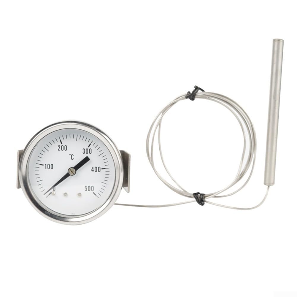 Termometro da forno in acciaio inox, con intervallo da 0 a 500 °C, impermeabile, grande quadrante trasparente, con sonda da 10 cm, per caldaie, tostapane, forni, griglie, stufe a legna (tipo