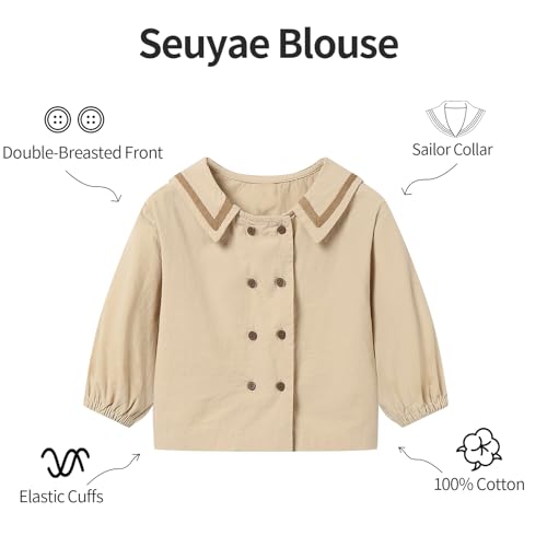 Baby Girl Double Breasted Shirt Sailor Collar Cotton Blouse 12M-6X2