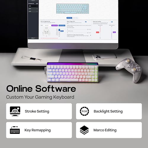Image of MechLands Aula Hero68 HE Wired Magnetic Gaming Keyboard, Rapid Hall Effect Keyboard with 0.01mm Adjustable Actuation, 8kHz Polling, 5-Layer Sound Dampening, RGB Lightbox & Backlit (White)