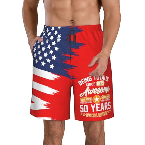 Funny 1975 Vintage 50th Birthday Gifts 50 Years Old Men's Swim Trunks Quick Dry Beach Shorts Bathing Suits for Men