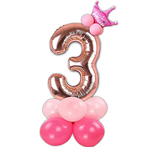 Image of Rosegold 32 Inches Numbers 3 Shape Large Big Foil Helium Balloons For Party Decorations In Happy Birthday Anniversary Office Items Materials Set Pack, Pack Of 14