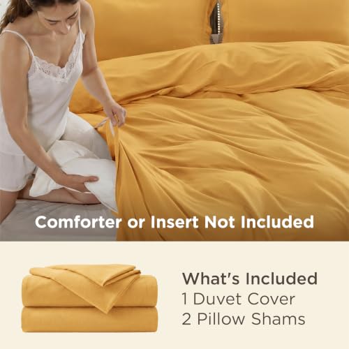 Image of Bedsure Duvet Cover Full Size, Double Brushed Bedding Set, Golden Yellow | For Kids & Adults, 80 inchx90 inch Comforter Cover, Hotel Luxury, All Season, Breathable, Easy Care, Lightweight, Zipper Closure