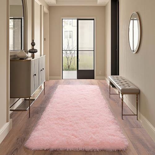 Pink Fluffy Rugs for Bedoom Girls, 2x6 Small Soft Faux Fur Area Rug - Cozy Fuzzy Plush Non-Slip Shaggy Carpet for Living Room, Kids Girls Room Home Dorm Nursery
