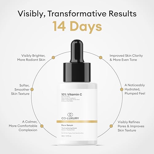 Image of CO Luxury 10% Vitamin C Face Serum with Niacinamide & Hyaluronic Acid | Brightening, Hydrating, Dark Spot Removal | For All Skin Types 30ml (New Packaging & Better Formulation)