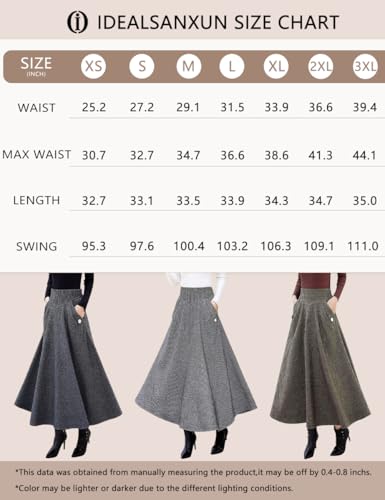 Image of IDEALSANXUN Women's Fall Winter High Waisted Wool Plaid A-line Long Skirt